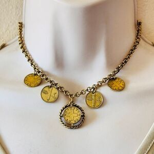 VTG Regal Gold Charm Dangle Necklace Choker Collar Victorian style Gold bronze